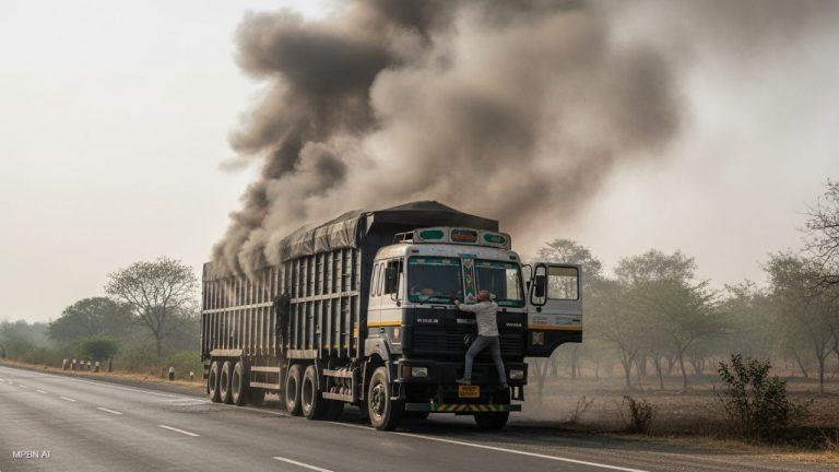 शहडोल में बड़ा हादसा टला, कोयले से भरे ट्रक में लगी भीषण आग, ड्राइवर ने कूदकर बचाई जान