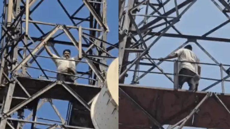 सोनीपत में किसान 250 फीट ऊंचे टावर पर चढ़ा, जमीन के बदले जमीन की मांग पर प्रशासन के खिलाफ अनशन