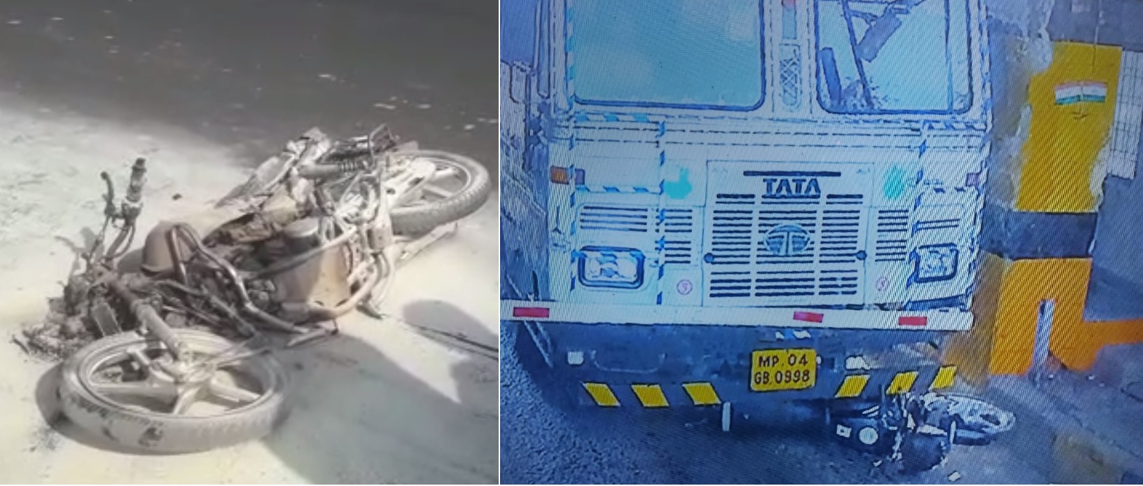 Morena News : तेज रफ्तार कंटेनर ने बाइक को मारी टक्कर, लगी भीषण आग, चालक मौके से फरार