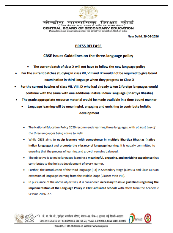 CBSE Three-Language Guideline