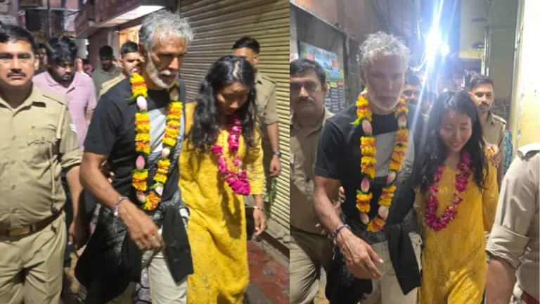 पत्नी अंकिता संग ठाकुर बांके बिहारी के दरबार पहुंचे मिलिंद सोमन, सामने आईं खूबसूरत तस्वीरें