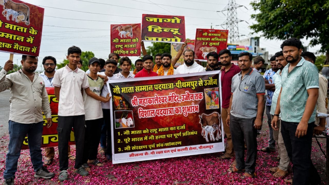 इंदौर: गौ माता को ‘राष्ट्रमाता’ का दर्जा दिलाने की मांग, पीथमपुर से उज्जैन महाकाल धाम के लिए पदयात्रा पर निकला युवाओं का दल