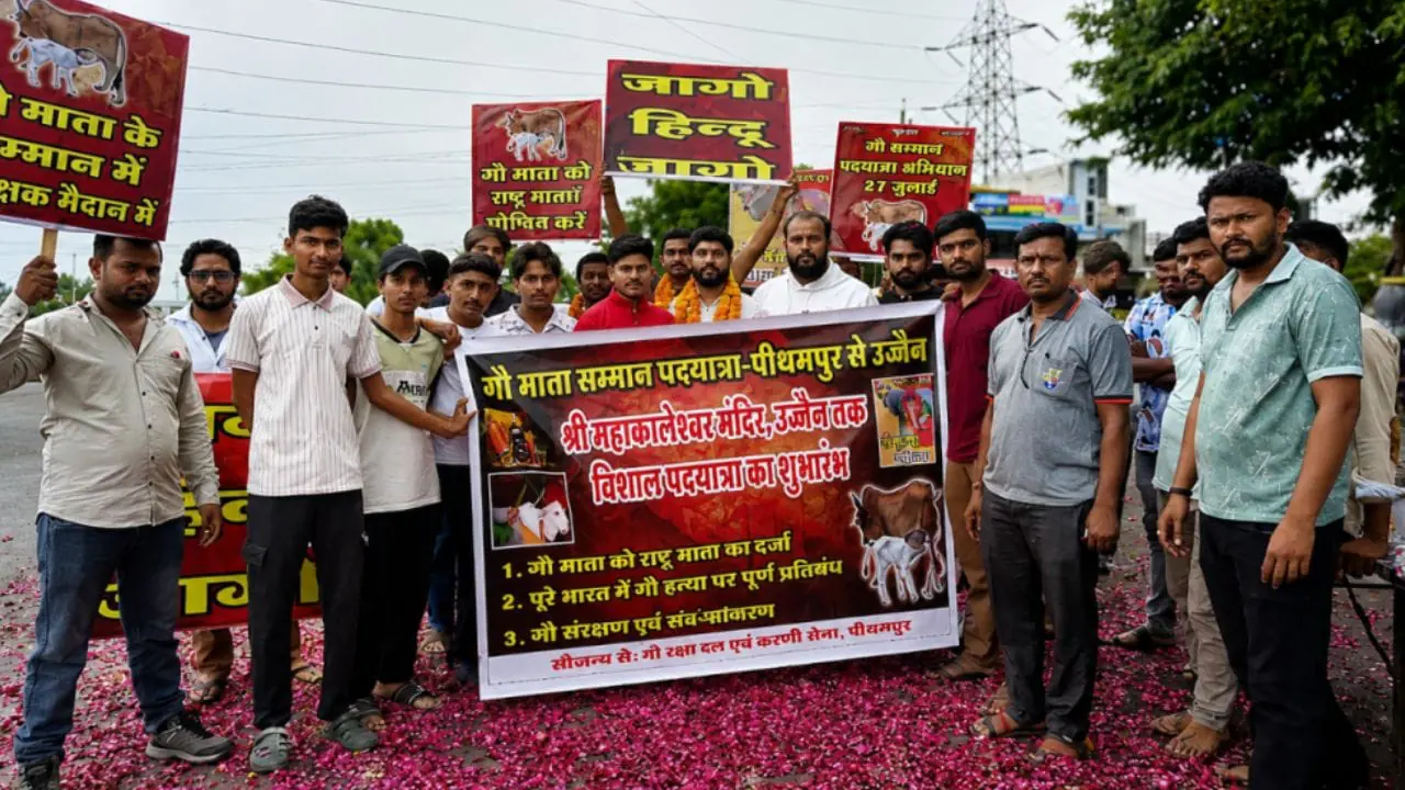 इंदौर: गौ माता को ‘राष्ट्रमाता’ का दर्जा दिलाने की मांग, पीथमपुर से उज्जैन महाकाल धाम के लिए पदयात्रा पर निकला युवाओं का दल