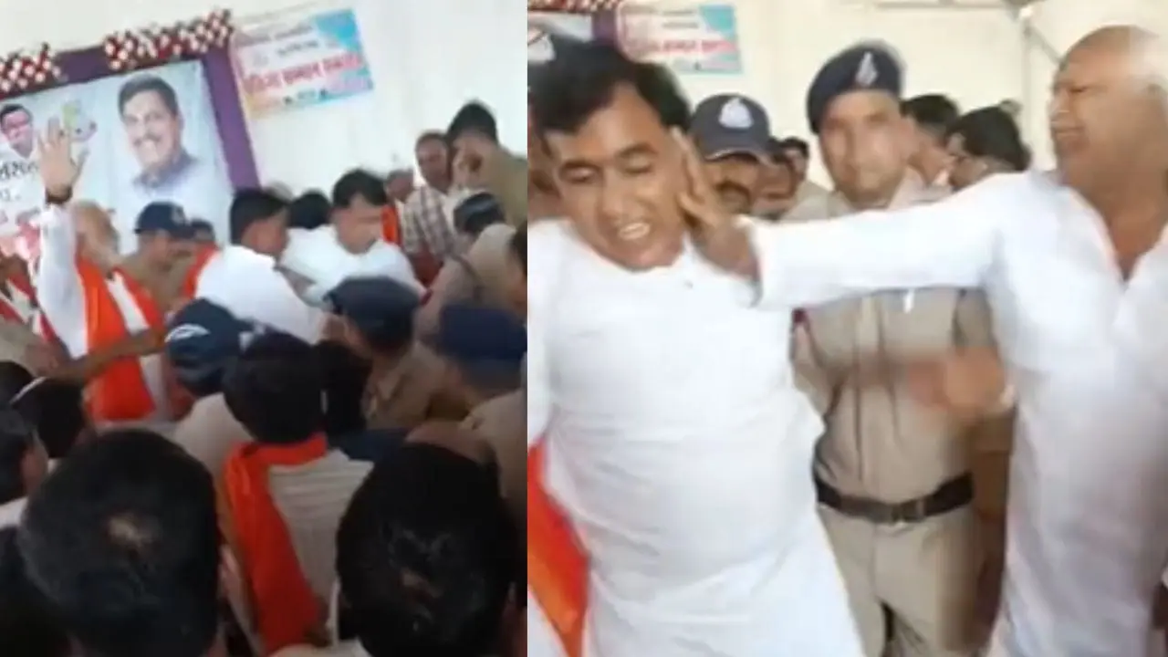 प्रभारी मंत्री के कार्यक्रम में बवाल, मंच पर भिड़े कांग्रेस-भाजपा नेता; जिला पंचायत अध्यक्ष को भीड़ में पड़ा थप्पड़, थाने पर कांग्रेस का घेराव