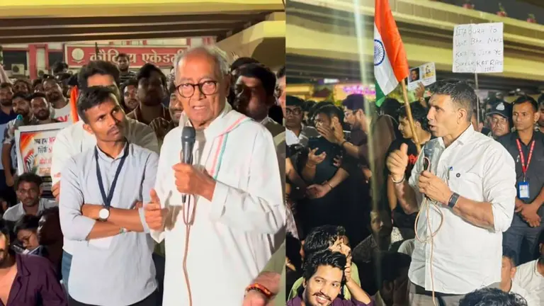 टंट्याभील चौराहे पर चल रहे छात्र आंदोलन में पहुंचे दिग्विजय सिंह और जीतू पटवारी, बोले- ‘सरकार ने लाखों छात्रों के भविष्य को संकट में डाल दिया’