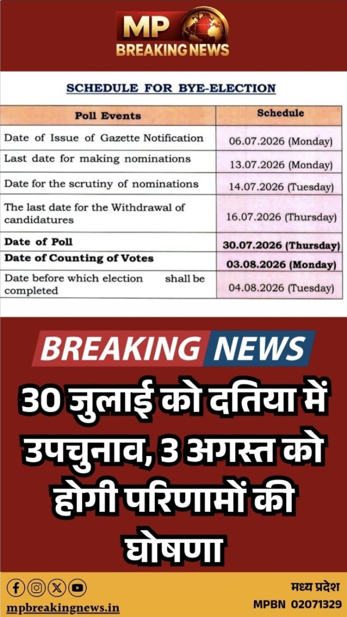 MP Datia Assembly Bypoll Announced