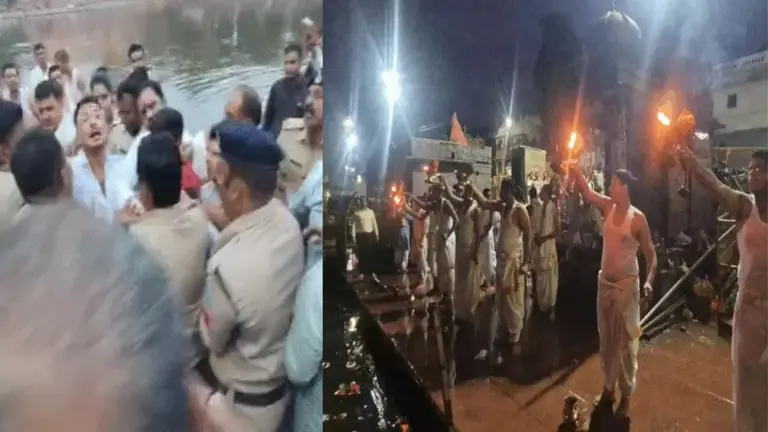 रामघाट पर शिप्रा आरती को लेकर खड़ा हुआ विवाद, तीर्थ पुरोहितों को पुलिस ने हटाया, महाकाल मंदिर समिति के बटुकों ने कराई आरती