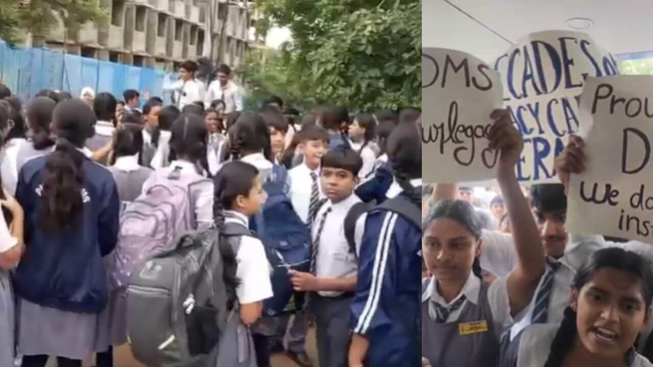 ‘Save DMS’ के पोस्टर लेकर भोपाल में सड़क पर उतरे स्कूल के बच्चे, KVS में मर्जर का जताया विरोध, लगाए ‘We Want Justice’ के नारे