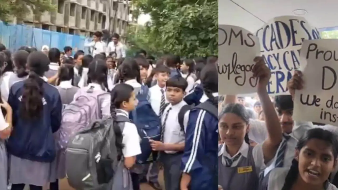 ‘Save DMS’ के पोस्टर लेकर भोपाल में सड़क पर उतरे स्कूल के बच्चे, KVS में मर्जर का जताया विरोध, लगाए ‘We Want Justice’ के नारे