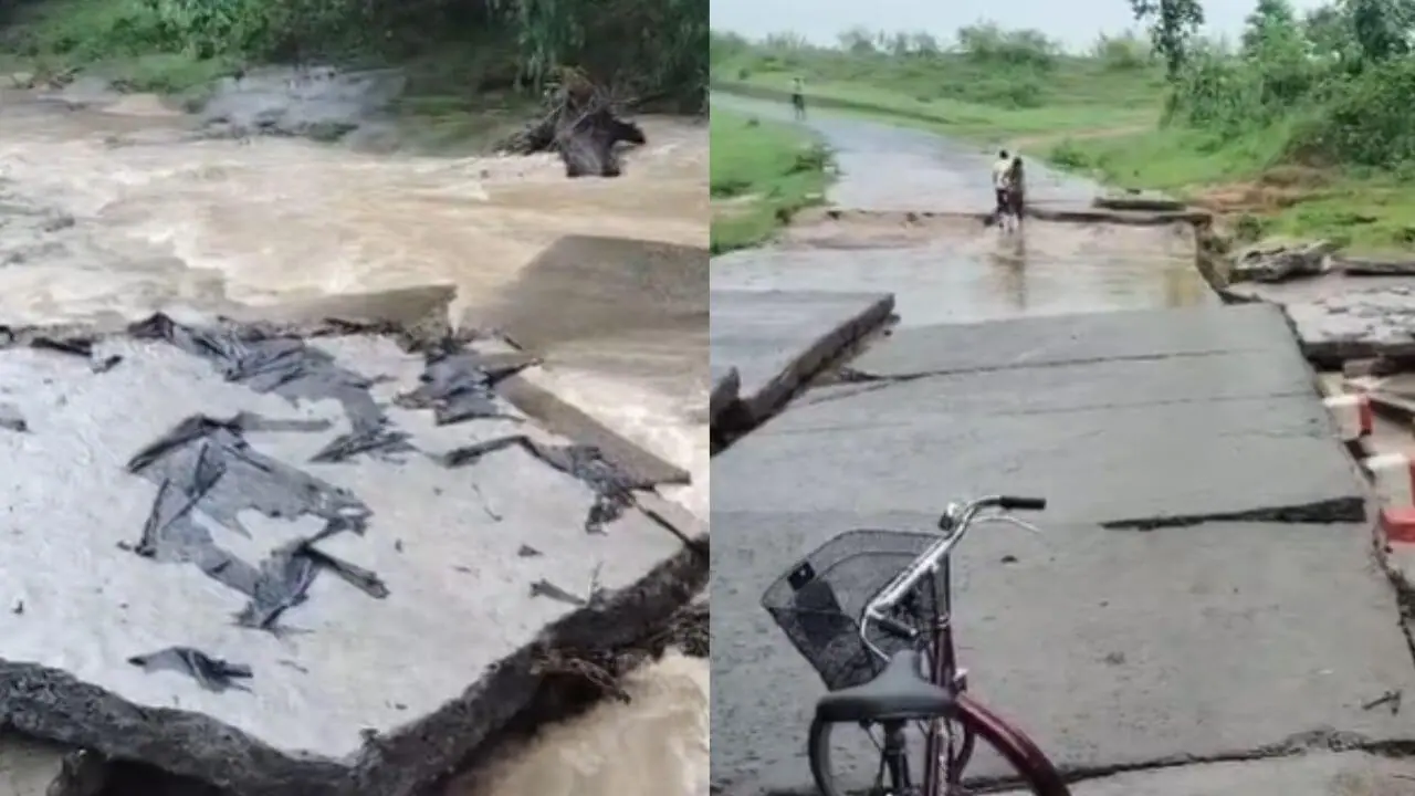 उमरिया में भारी बारिश का असर, नदी के तेज बहाव में बहा पुल का हिस्सा, ग्रामीणों की बढ़ी परेशानी, प्रशासन अलर्ट