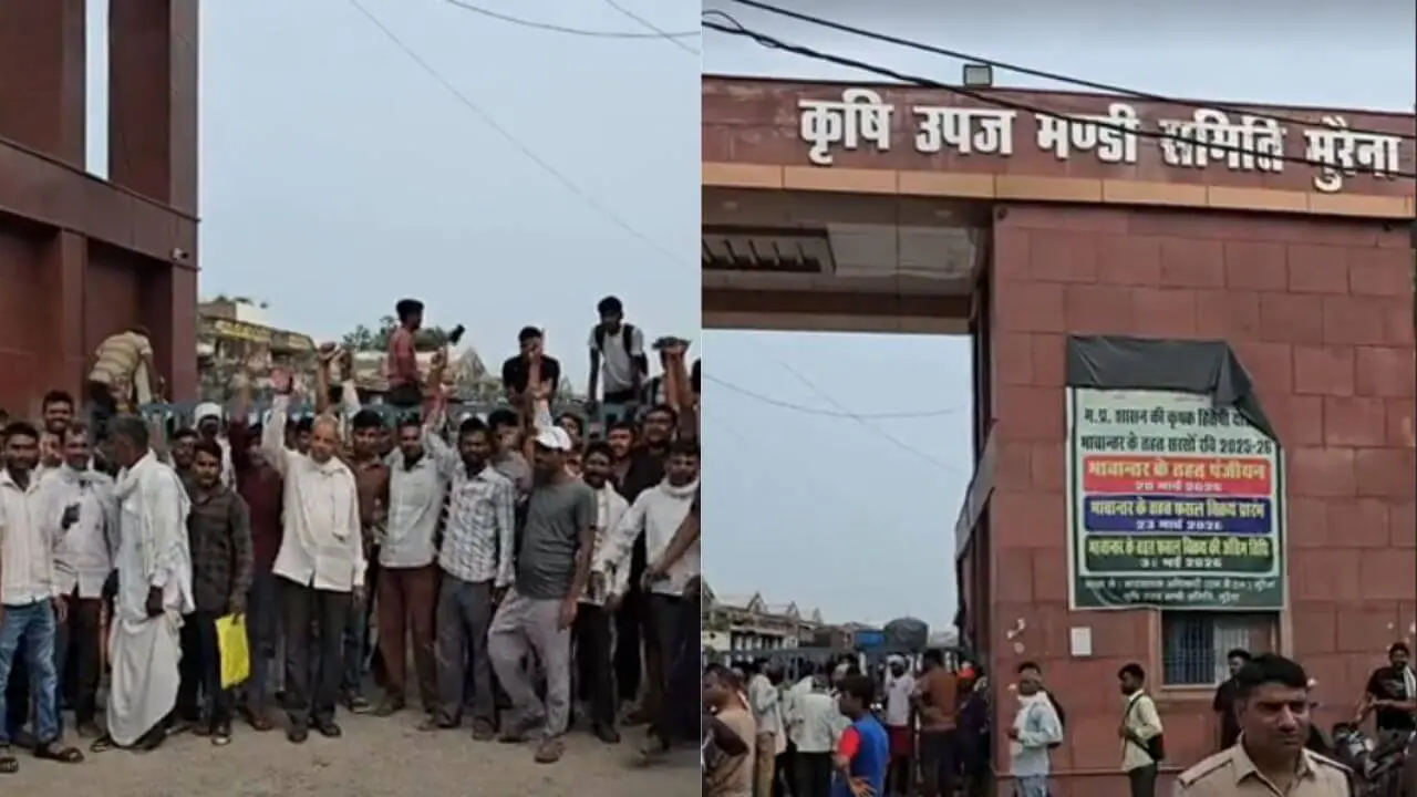मुरैना में खाद के लिए रात 3 बजे से लाइन, ई-टोकन नहीं मिला तो किसानों ने बंद किया मंडी गेट