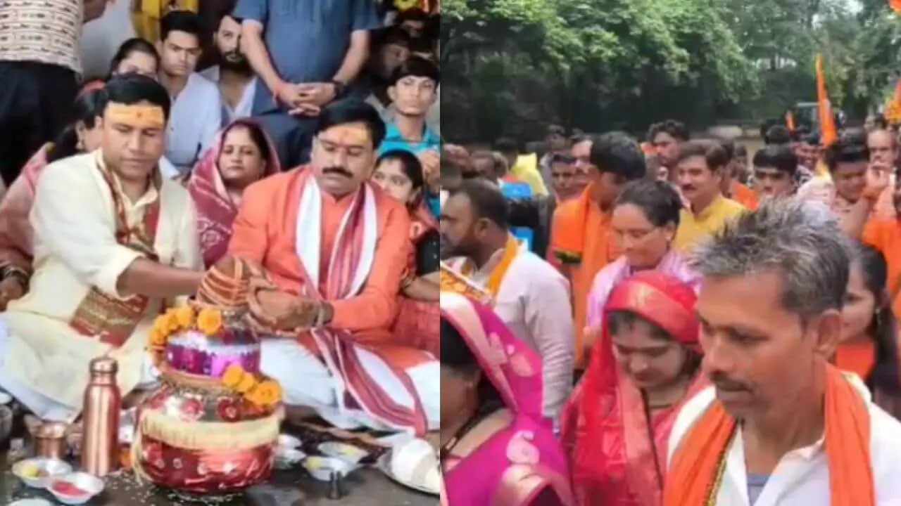 जबलपुर की भव्य कांवड़ यात्रा, नर्मदा जल लेकर 121 किमी बांदकपुर धाम के लिए पैदल निकले शिवभक्त, मंत्री धर्मेंद्र सिंह लोधी भी हुए शामिल