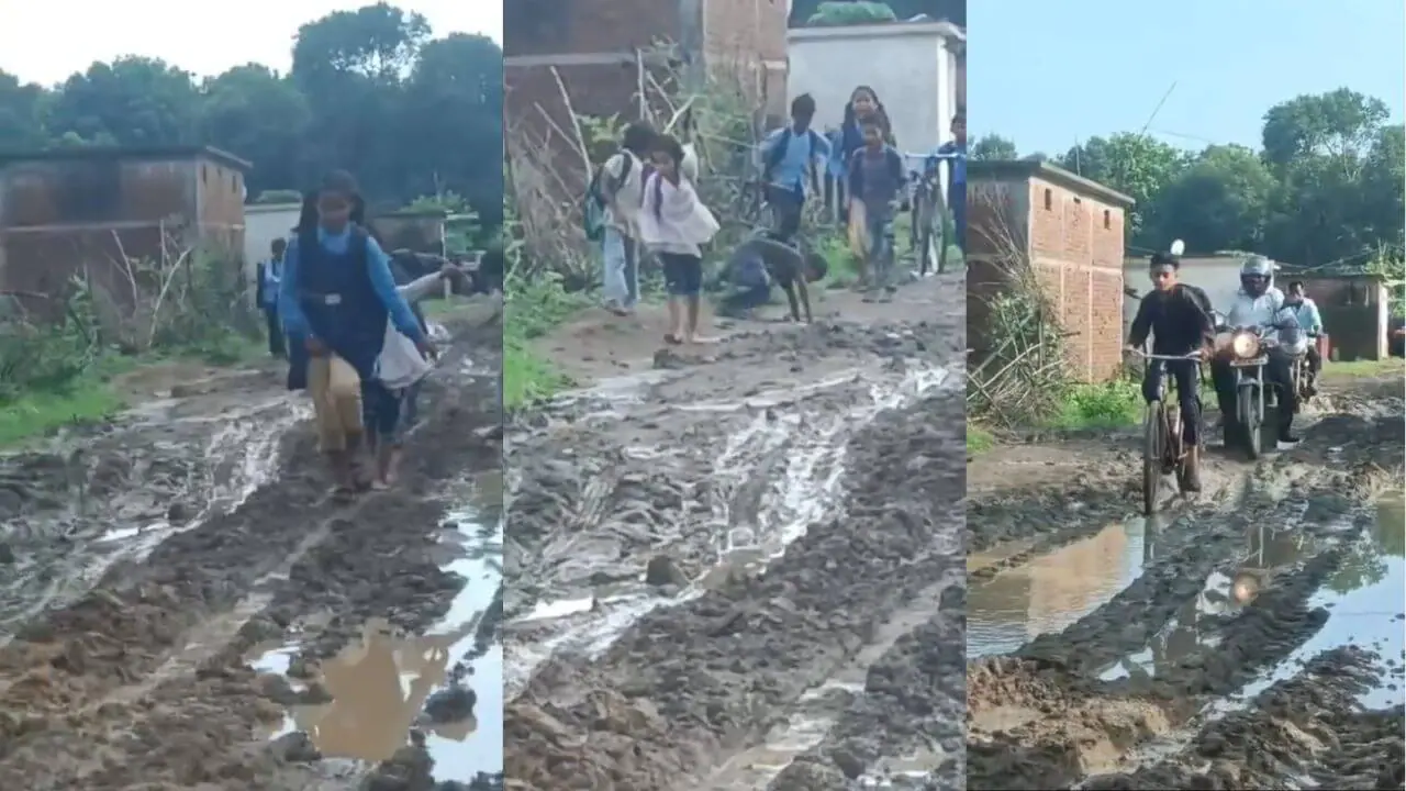 कीचड़ भरे रास्तों पर देश का भविष्य, बेफिक्र प्रशासन, जन प्रतिनिधियों को कोई चिंता नहीं, स्कूल जाने के लिए मशक्कत कर रहे बच्चे