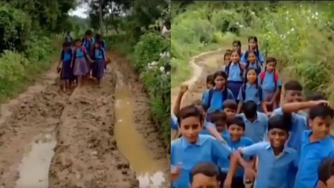 कीचड़ भरी सड़क से परेशान नौनिहाल, बोले- CM अंकल रोड बनवा दो