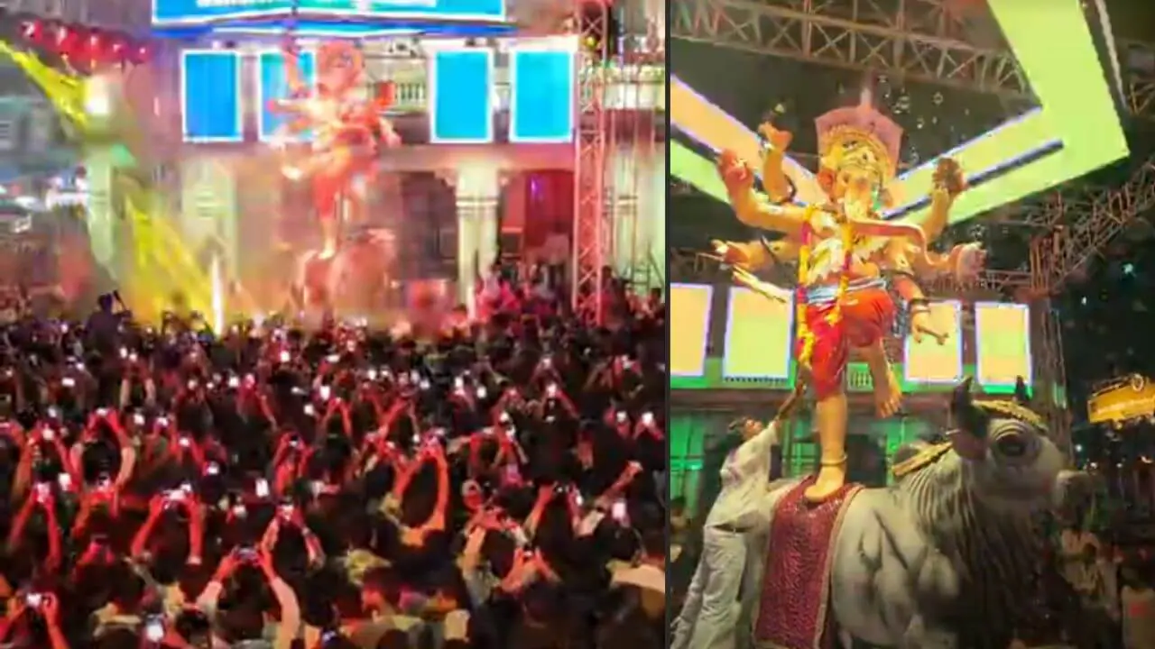 टावर चौराहे पर उमड़ा भक्तों का सैलाब, उज्जैन पहुंचे ‘लालबाग के राजा’