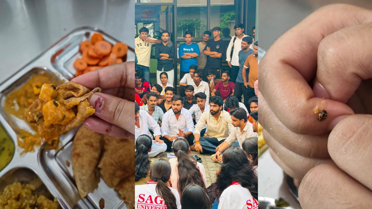 सेज यूनिवर्सिटी गर्ल्स हॉस्टल में छात्राओं का हंगामा, खाने में कीड़े मिलने का आरोप, 4 घंटे चला प्रदर्शन