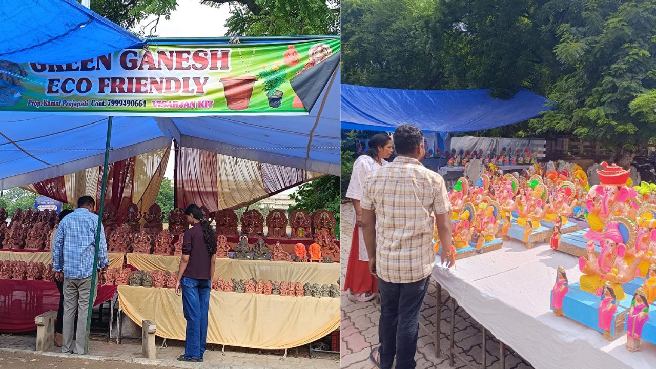 ईको-फ्रेंडली गणेश से सजे ग्वालियर में बाजार, मिट्टी के गणपति के प्रति बढ़ा आकर्षण, ढोल नगाड़ों के साथ हो रही स्थापना